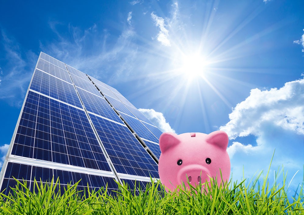 zonnepanelen en spaarvarken
